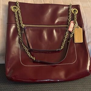 Coach Deep Red Patent Leather Shoulder Bag